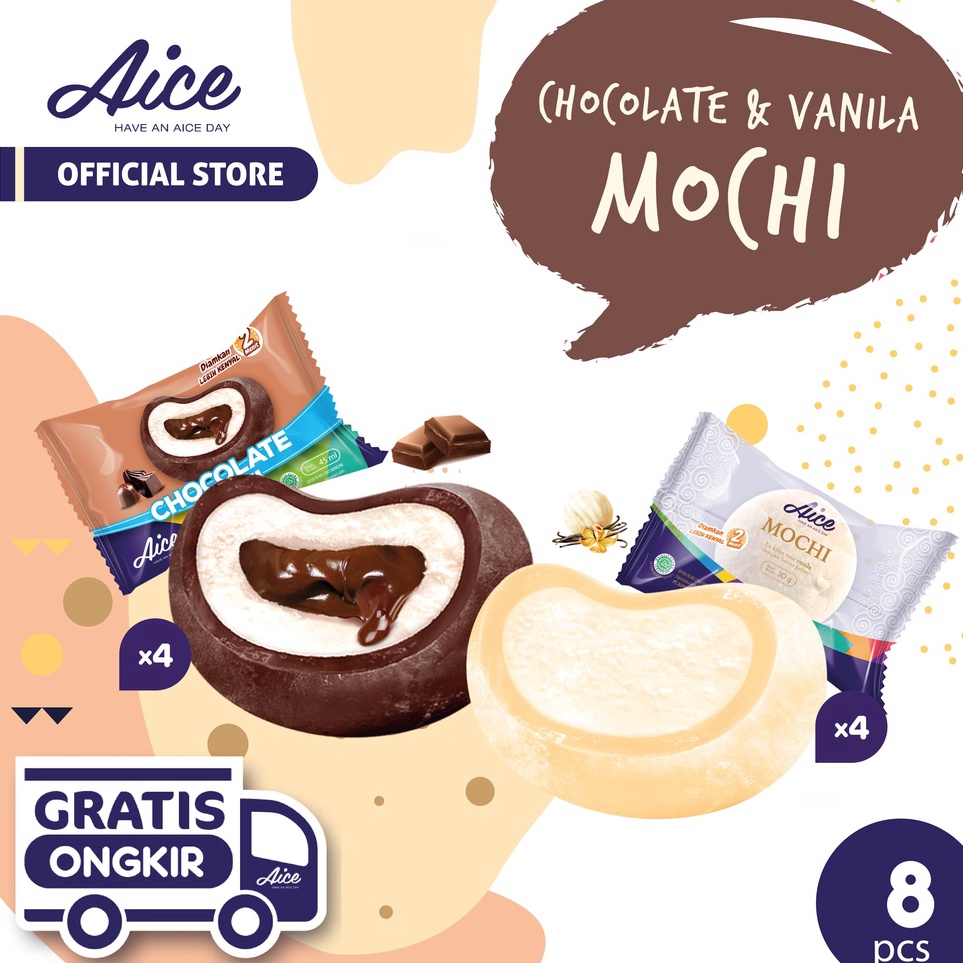 

MGYR7717 Terbaru 3.3 Paket Aice Mochi Ice Cream Es Krim (isi 4 pcs rasa vanilla dan rasa 4 pcs cokelat) Eskrim Flash Sale