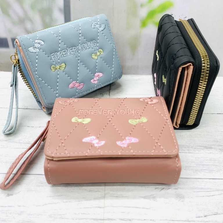 qog24 COD DOMPET WANITA LIPAT RESLETING BORDIR KOREAN STYLE. DOMPET KECIL WANITA. DOMPET FOREVER YOU