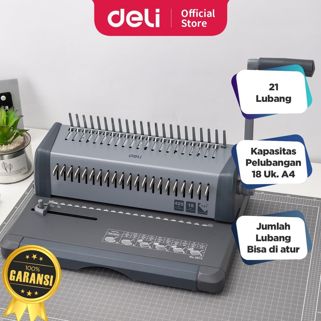 

DELI E3873 BINDING MACHINE JILID SPIRAL PLASTIK 21 LUBANG A4 18 LEMBAR