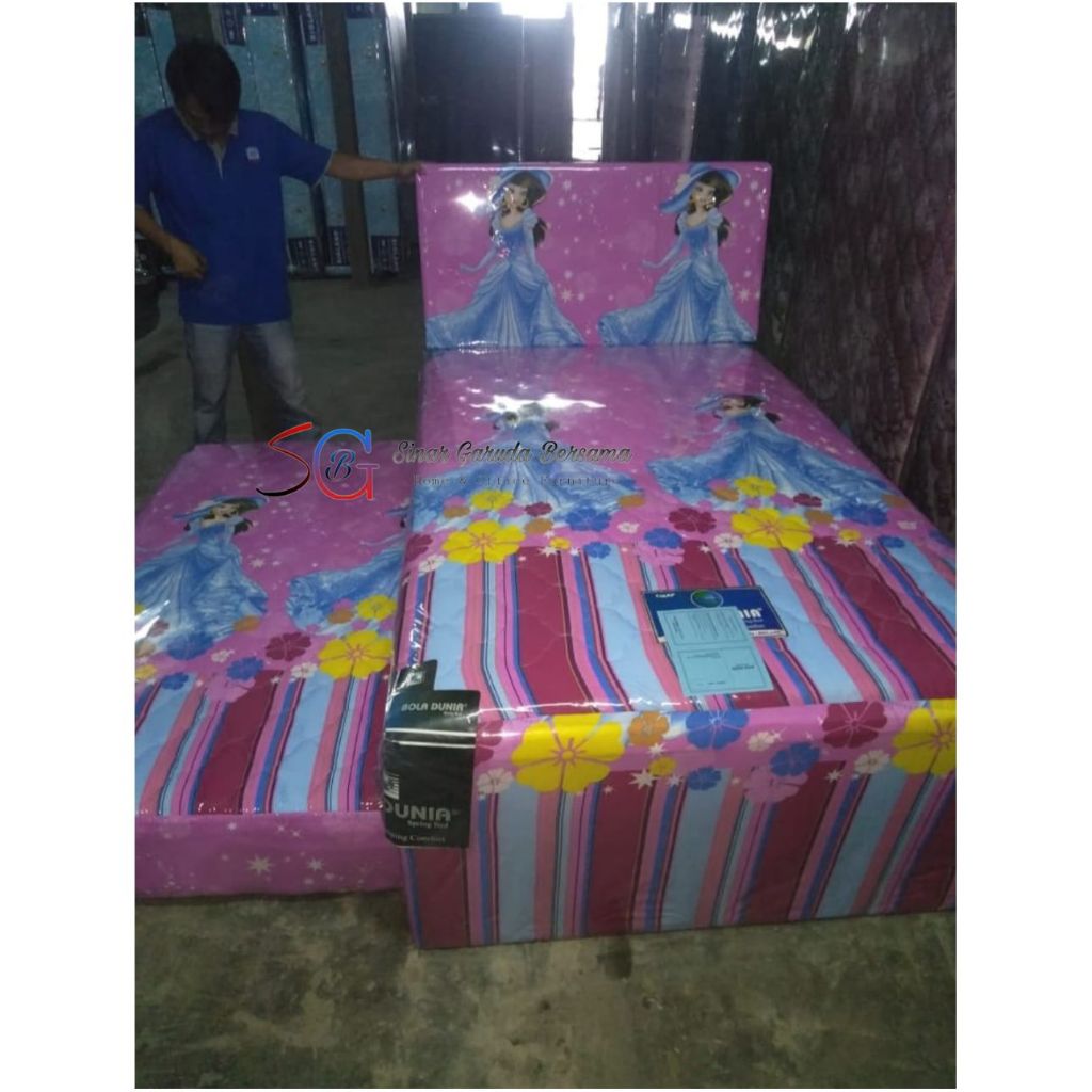 KASUR 2IN1 SORONG KARAKTER PRINCESS / SPRING BED DORONG ATAS BAWAH ANAK CEWEK MERK BOLA DUNIA