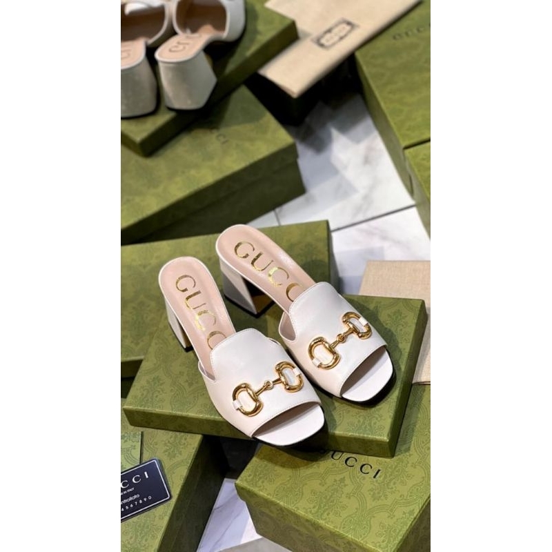 G**CCI HORSEBIT BLOK HEELS PUTIH/HEELS PUTIH/HEELS WANITA