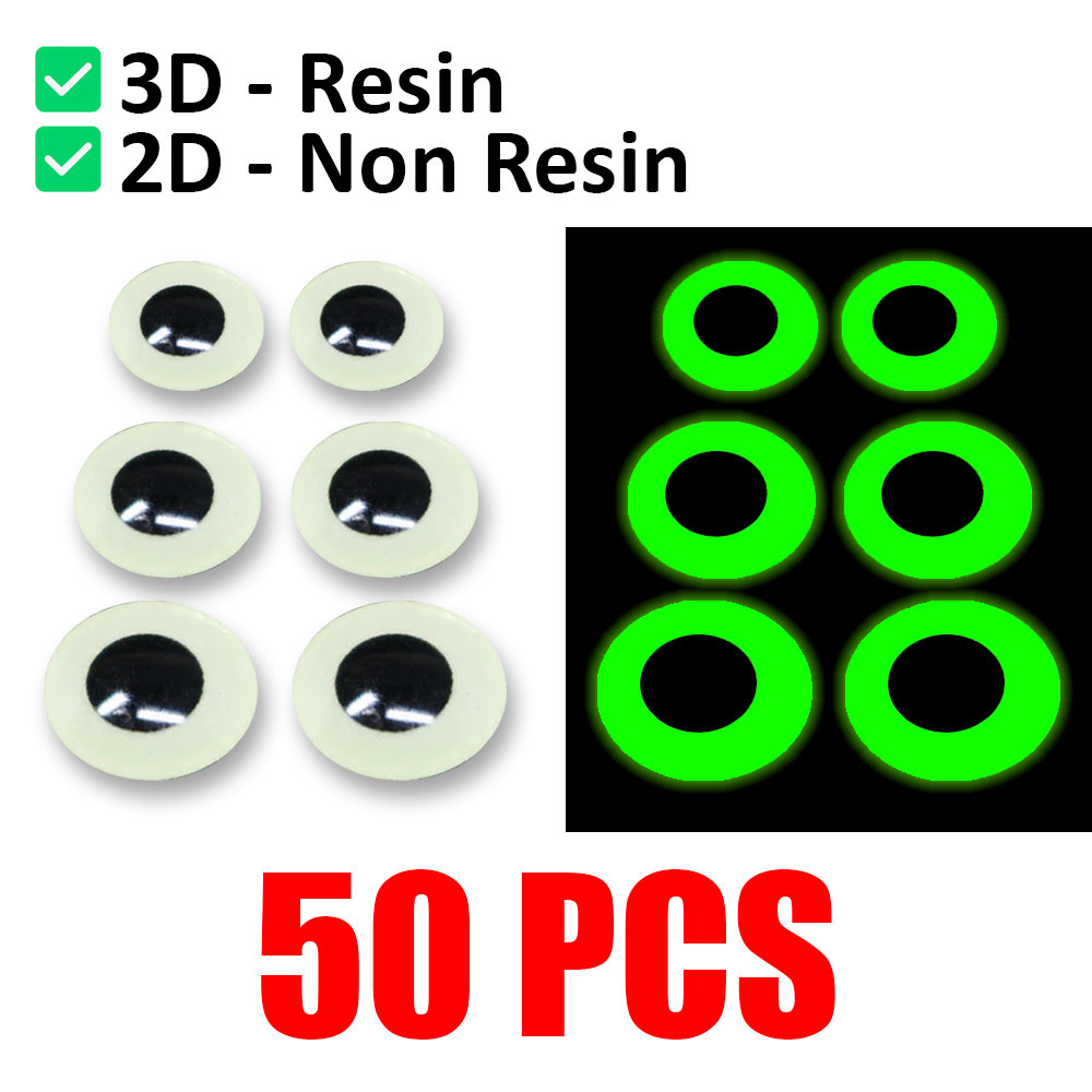 Stiker Mata Ikan 7mm 5mm 3mm 3D Timbul GID Glow in The Dark Fosfor