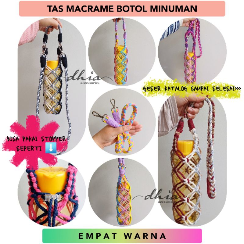 Strap Tumbler Macrame 4 Warna / Tas Tumbler / Macrame Bottle Strap / Corkcicle Strap / Tas Botol Min