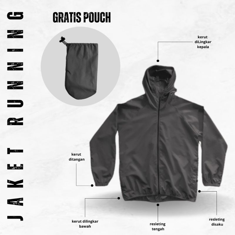 Jaket Parasut abu tua Sport Olahraga Waterproof polos Pria Wanita Jaket olahraga joging lari sepeda