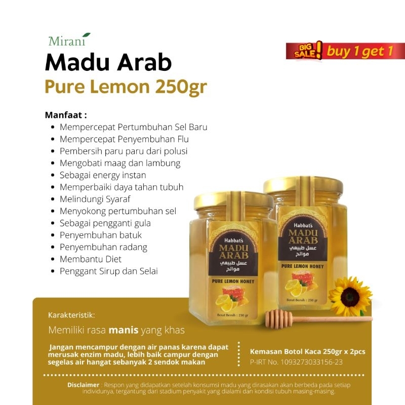 

Madu Arab @250gr pure lemon buy 1 get 1