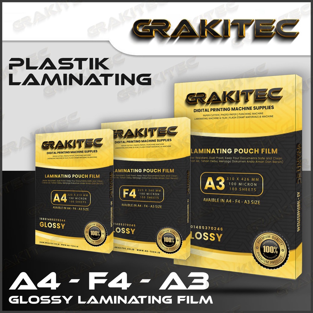 

Hot Sale.. Plastik Laminating FIlm F4 & A4 Glossy 100 MICRON 100 PCS Grakitec 0YN