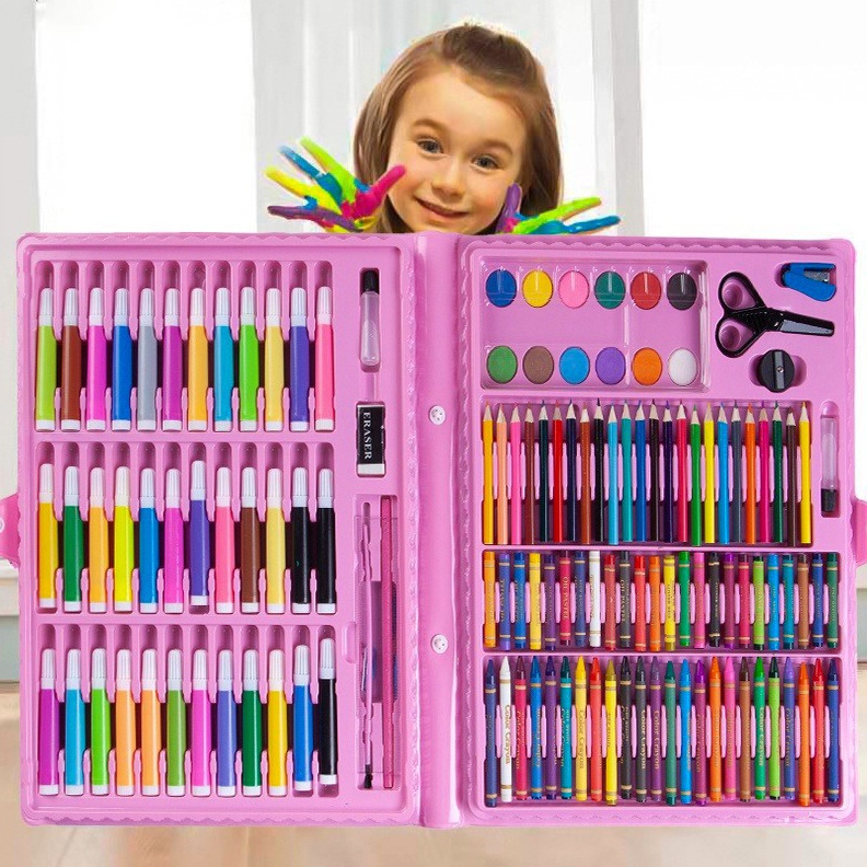 

✨12.12✨ COD Perlengkapan Menggambar Krayon Pensil Warna Anak Set Koper 150 in 1 Crayon Full Alat Melukis Mewarnai Set Kids Land gas !!