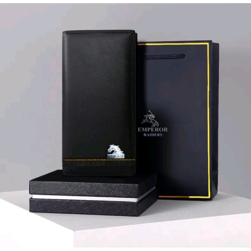 [COD] Dompet Lipat Panjang Pria Hitam Kulit PVC Premium Elegant With Box Exclusive/MP.