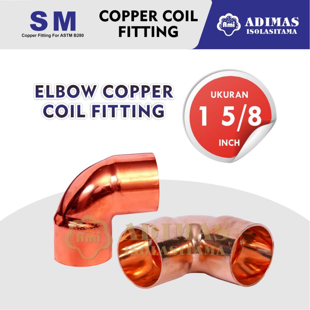 SM Elbow Pipa Tembaga 1 5/8 Inch sudut 90 derajat untuk Fitting Pipa AC