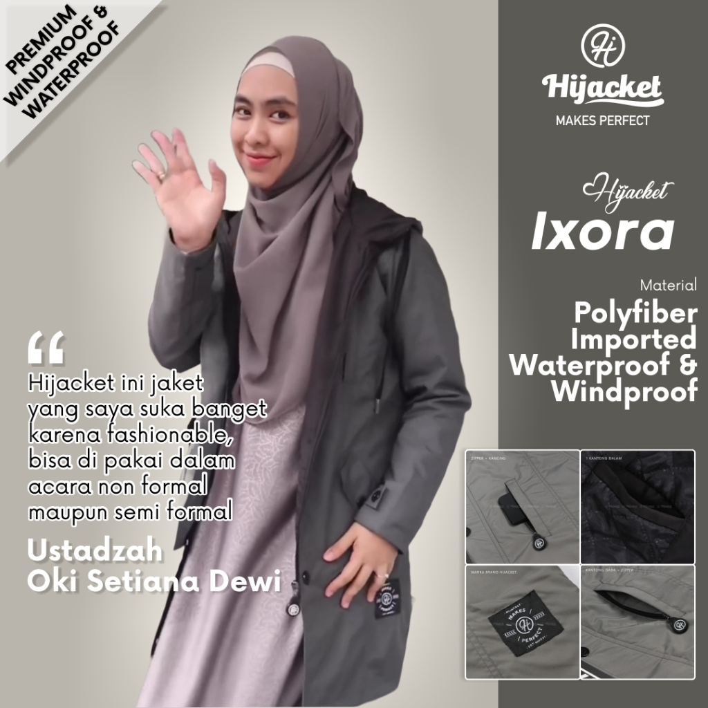 Hijacket Jaket Hijab Panjang Jaket Muslimah Ustadzah Oki Setiana Dewi Waterproof Anti Air Dan Angin 