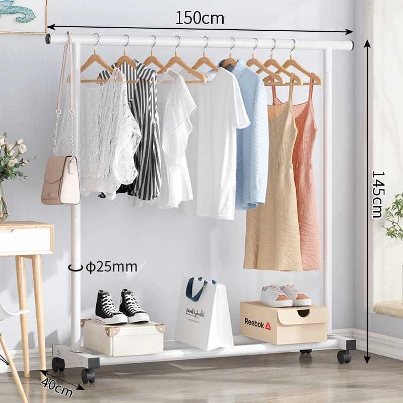 Rak Gantungan Baju Pakaian Gawang Baju Besi Portable Stand Hanger Gantungan Baju Besi 4 Roda