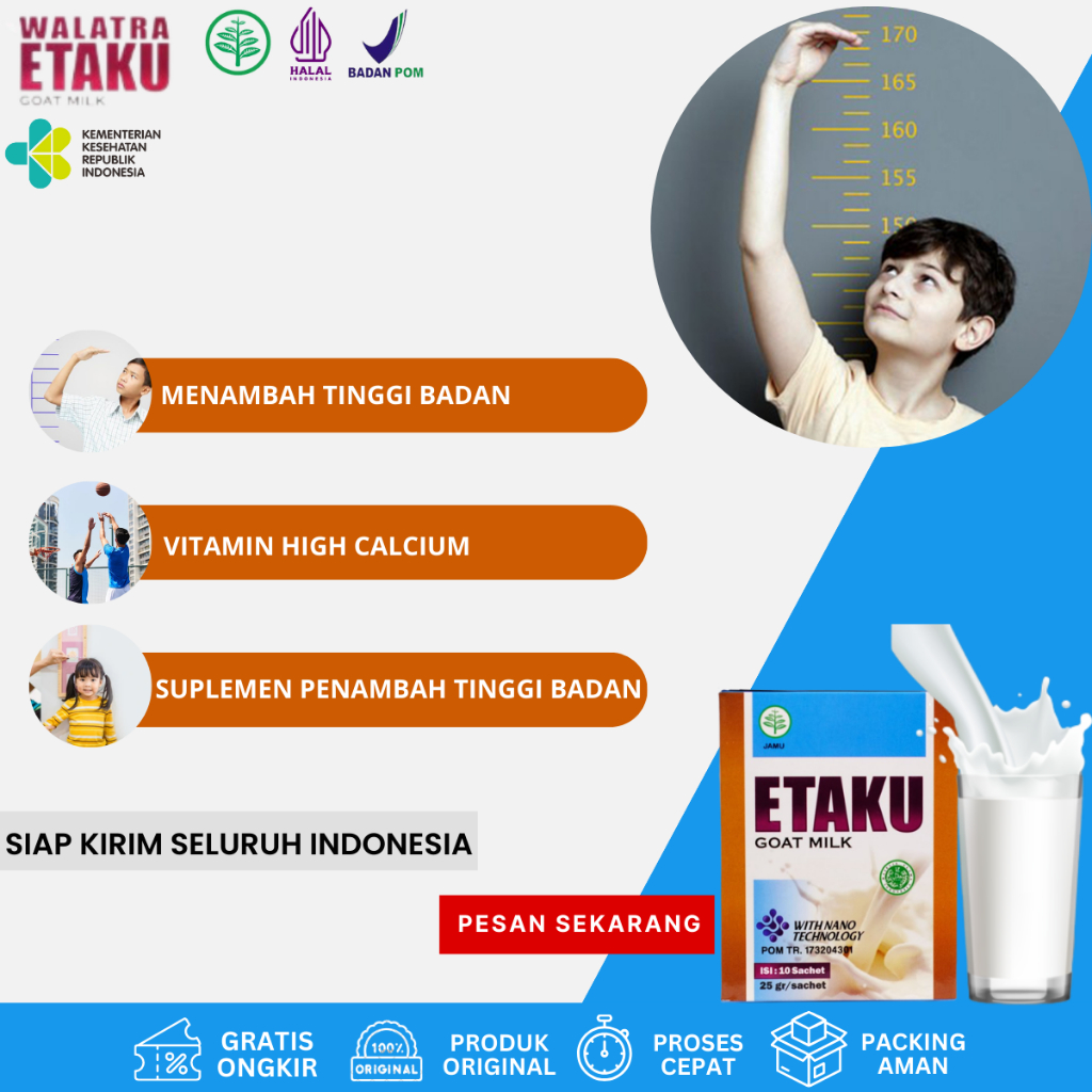 Susu Peninggi Badan Remaja Dewasa Anak Usia 12 17 18 20 Tahun, Vitamin High Calcium, Obat Peninggi, Suplemen Penumbuh Tinggi Badan, Penambah Tinggi Badan Dengan Susu Etaku Goat Milk