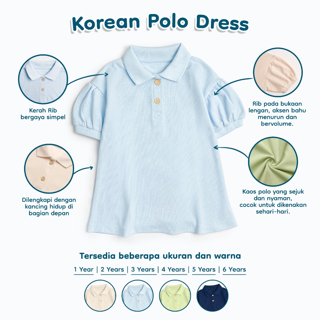 Nice Kids - Korean Polo Dress (Dress Anak Perempuan 1-6 Tahun)