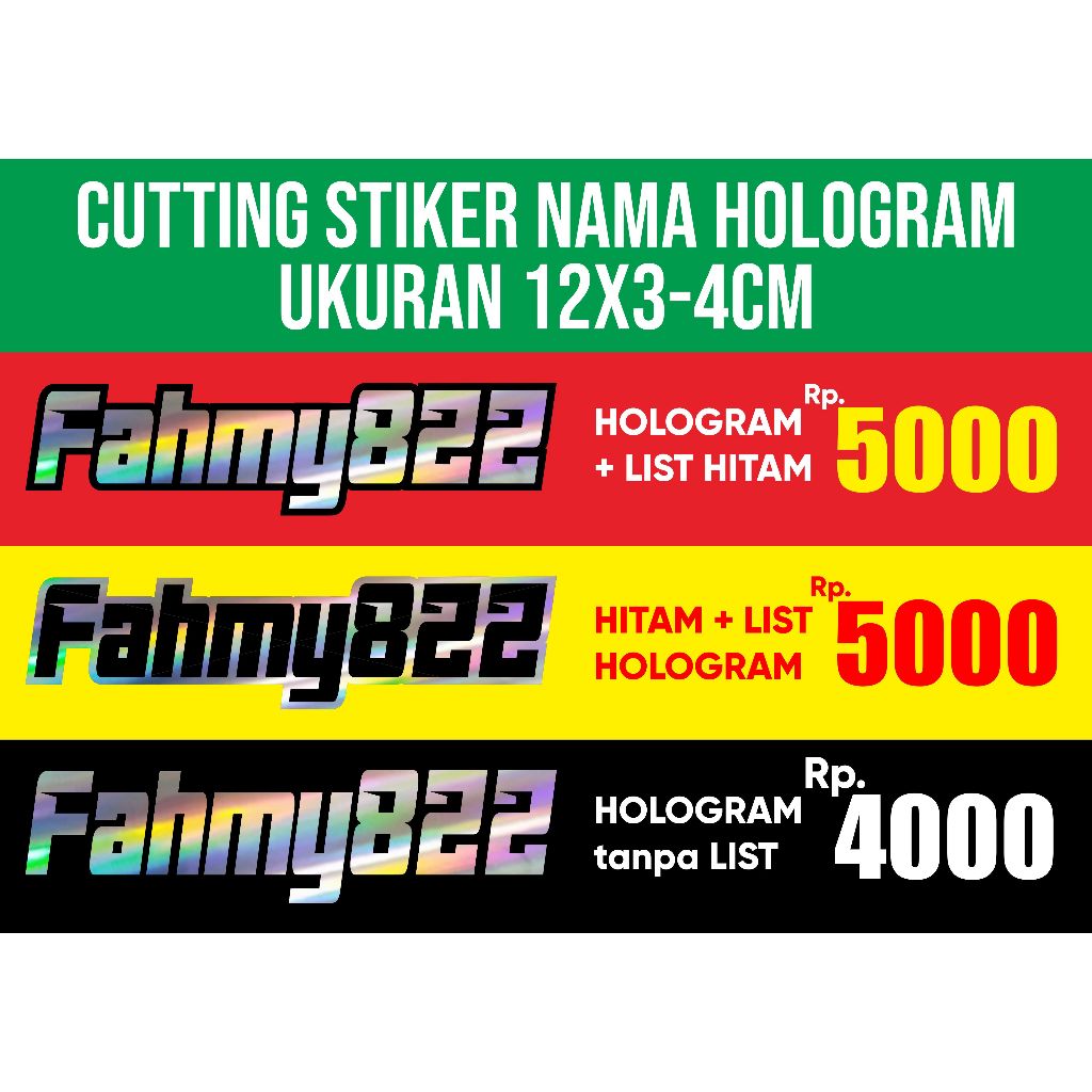 

stiker nama hologram cutting custom nama