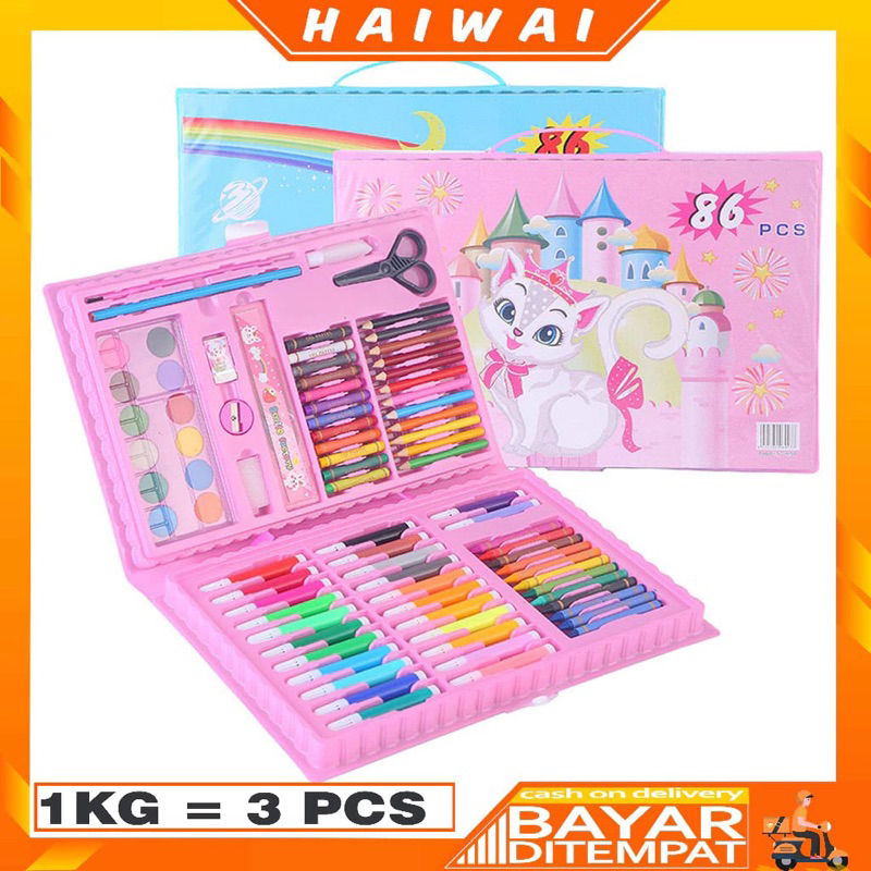 

Stationary Set isi 86 pcs Pensil Crayon Warna Cat Air / Perlengkapan Sekolah Menggambar Anak / Alat Warna