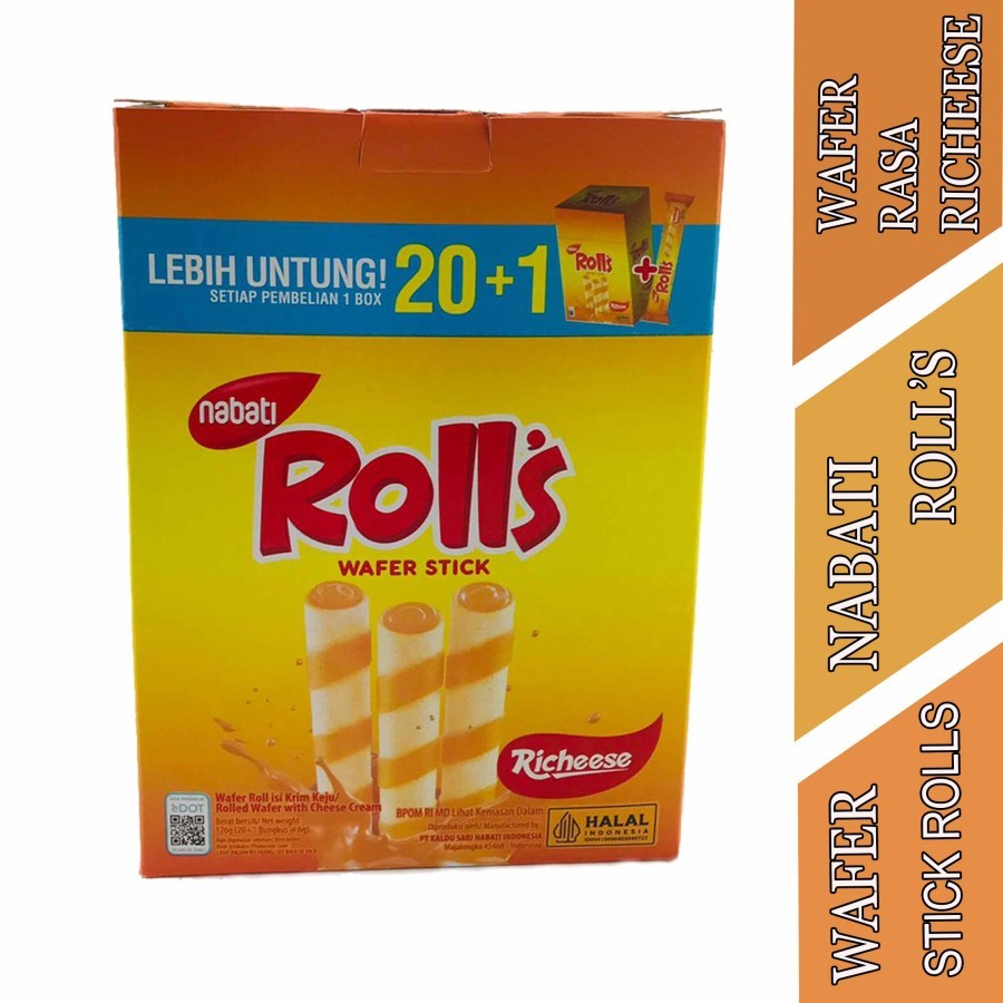 

Wafer Richeese - Nabati Roll's - Wafer Stick Keju - 1 Box Isi 20pcs x 5.5gr