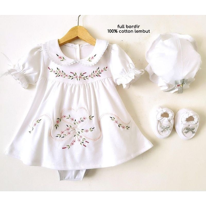 Gaun bayi perempuan putih set,dress bayi putih,gaun aqiqah newbornGAMIS MEWAH AQIQAH/PURE WHITE,BAJU