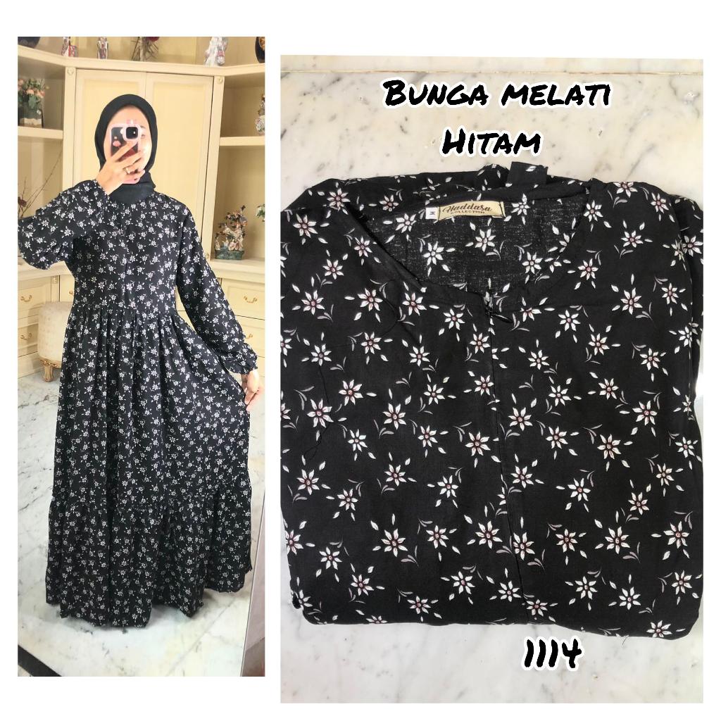 GAMIS RAYON MOTIF BUNGA MELATI KECIL (HITAM)