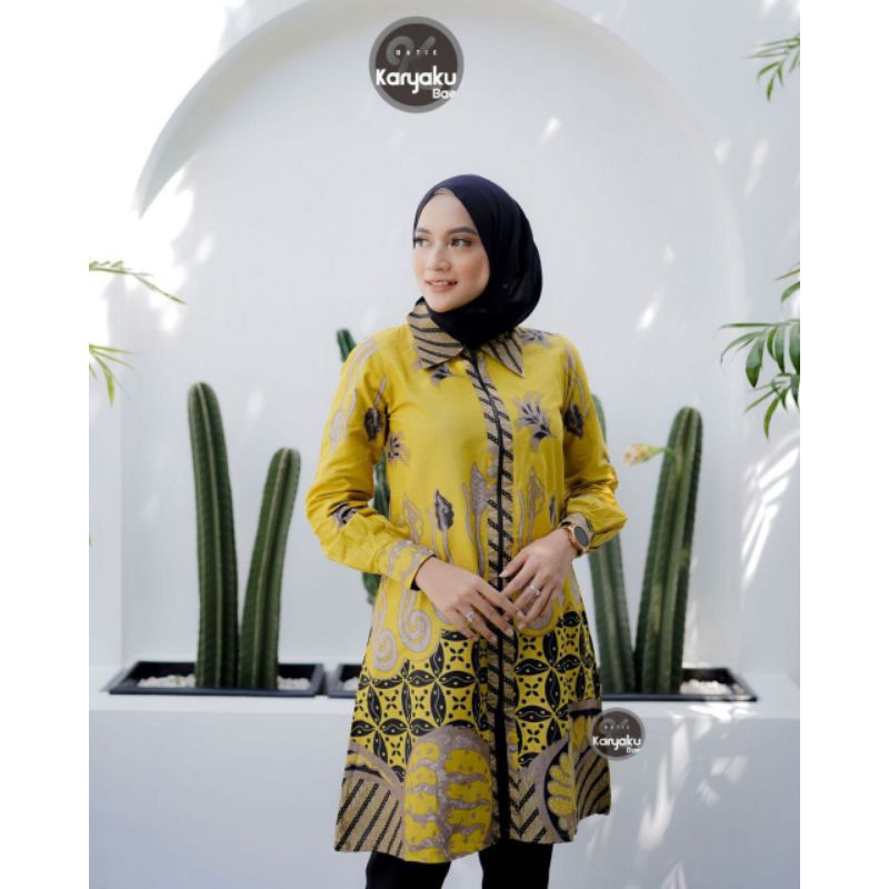 TUNIK BATIK MODERN ATASAN BATIK WANITA BAJU BATIK SERAGAM RESMI KANTOR STYLE BATIK MODERN SIZE M L X