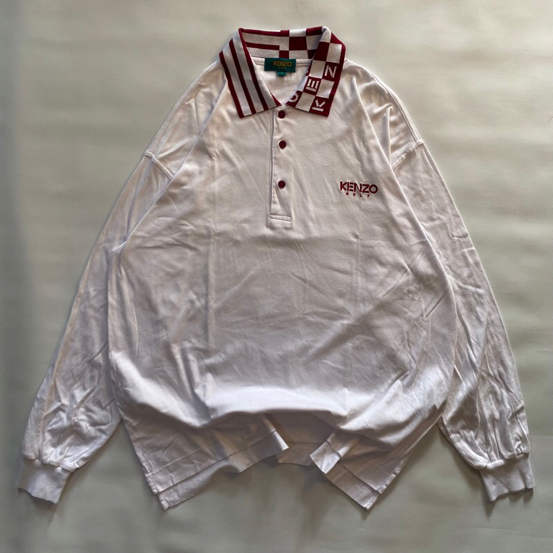 kenzo golf polo lengan panjang rugby kaos kerah putih