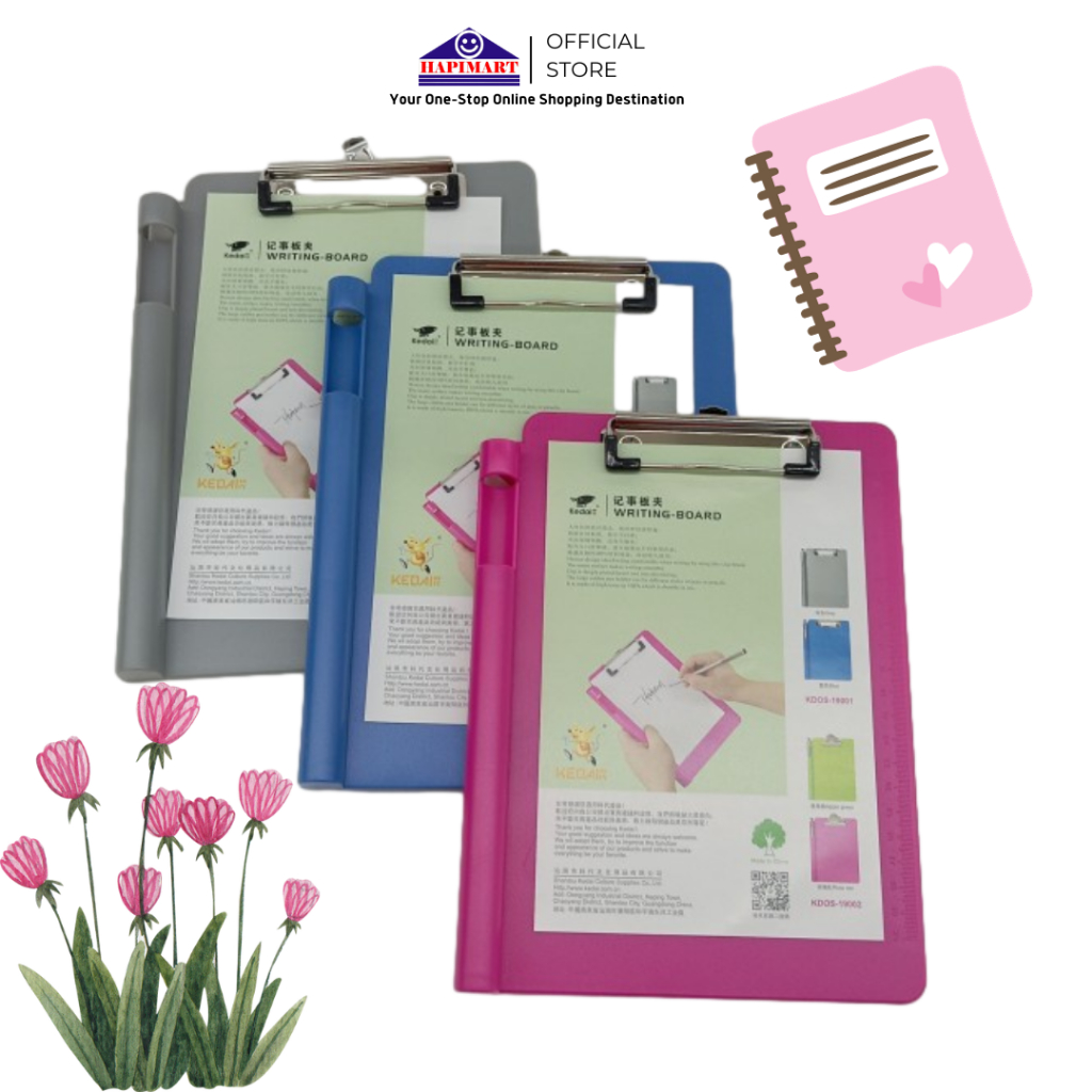 

Clipboard Papan Ujian/writing pad clip/Klip Notepad + Tempat Pulpen - pink