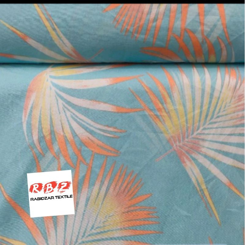 kain katun popline garment premium original motif daun kelapa oren kuning