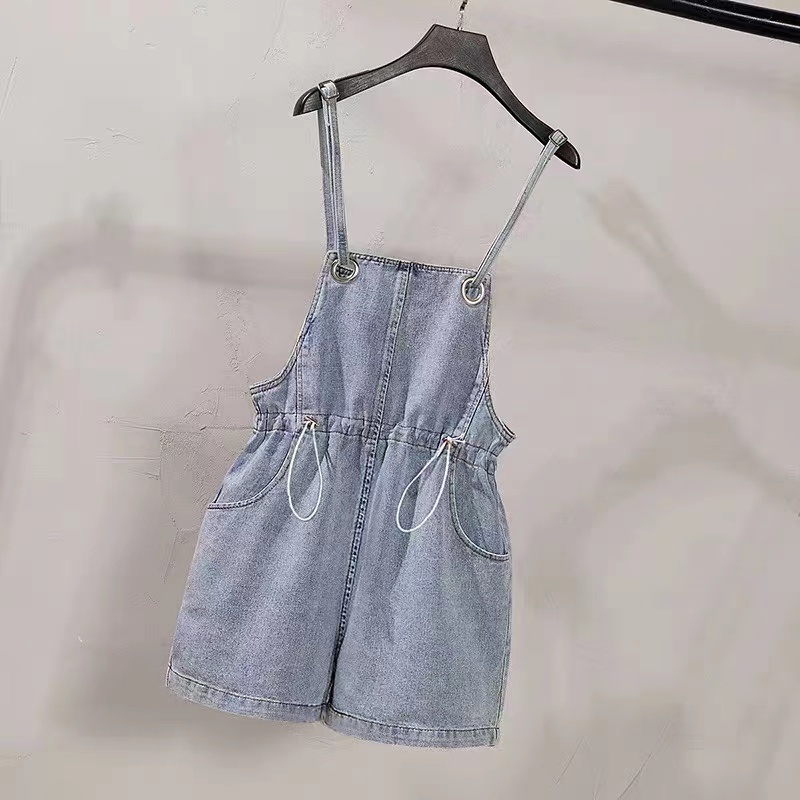 【wanita_id】Denim Brace Celana Pendek Jumpsuit Wanita Korea Style Celana Cute Celana Longgar Lebar Kaki