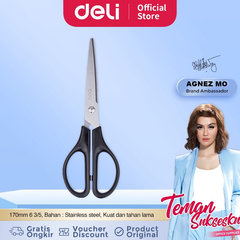 

[♛O37➢] Deli Gunting PP, stainless steel 170mm gagang simetris, ujung runcing E0603 Elewen