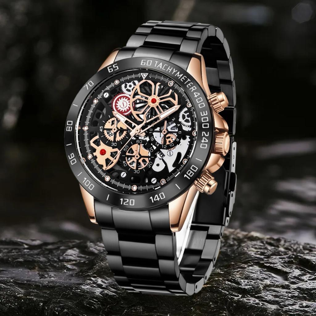 GRATIS ONGKIR - Jam Tangan Pria Rolex R1550Kw Tanggal Aktif Tali Rantai Free Box & Baterai Cadangan