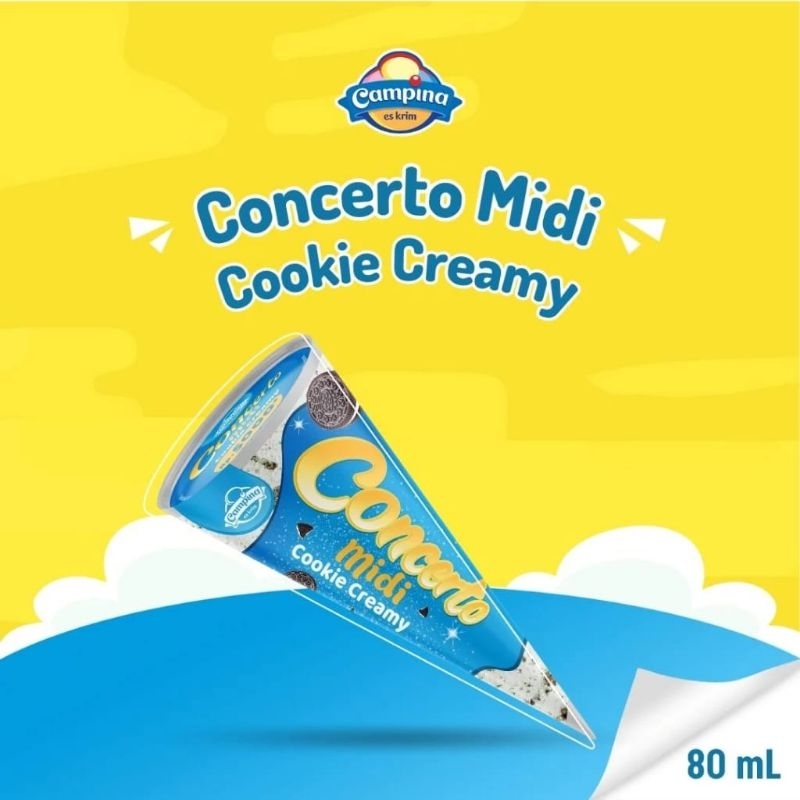 

ice cream Campina concerto midi / eskrim corn /cookies creamy / tiramisu / strawberry