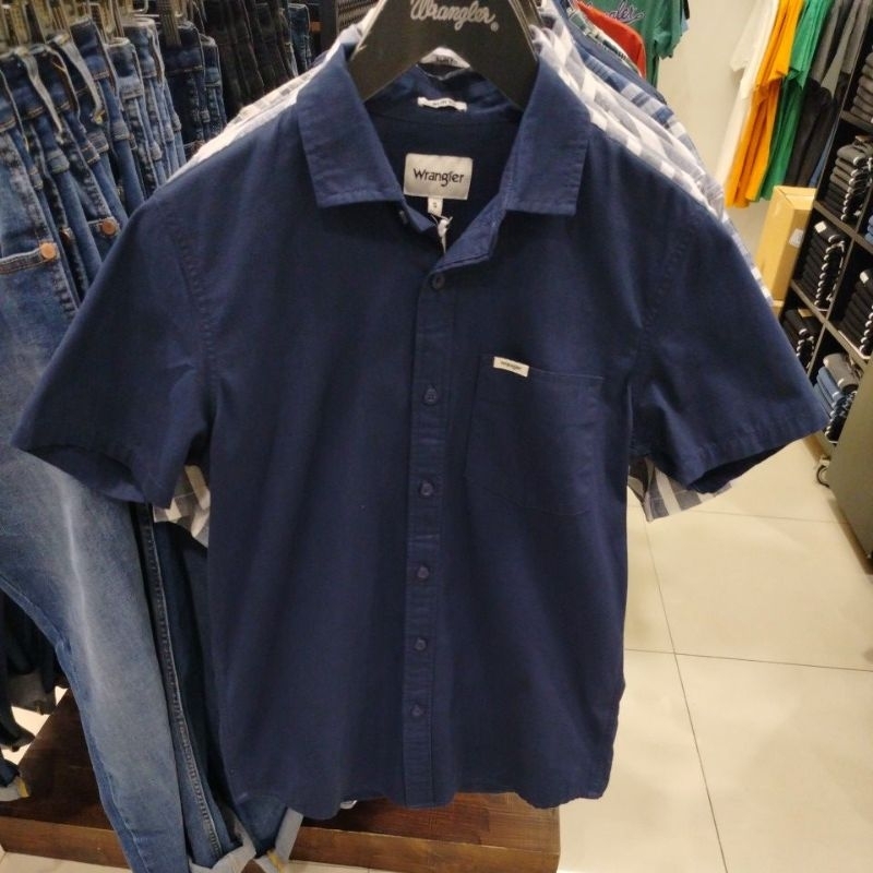 KEMEJA PENDEK POLOS WRANGLER JEANS WARNA NAVY