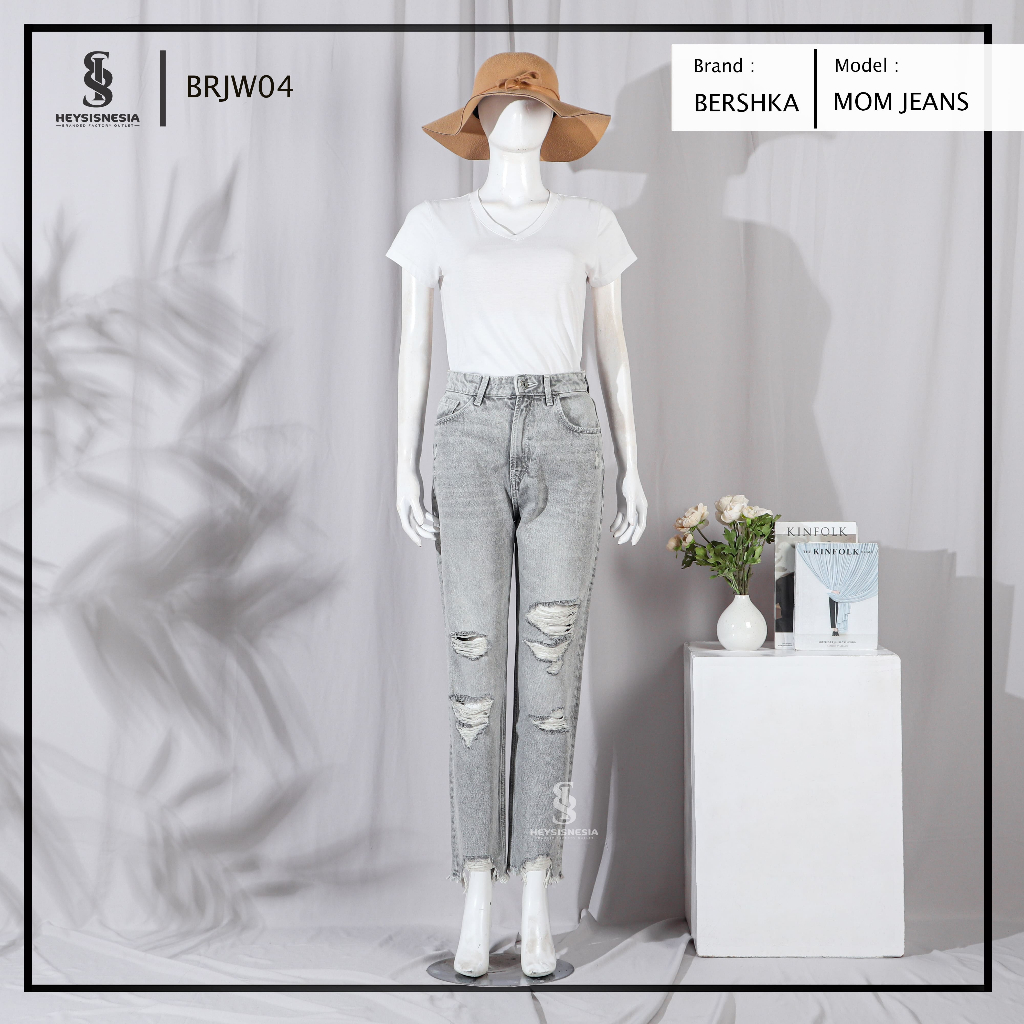 HEYSISNESIA | BERSHKA MOM JEANS FOR WOMAN | RIPPED JEANS HIGHWAIST | JEANS BOYFRIEND WANITA | BRJW04