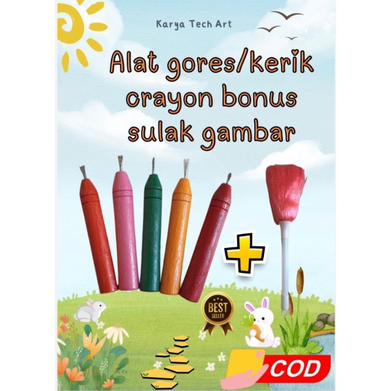 

❆ Alat gores/kerik crayon bonus sulak gambar dan kotak simpan (Gagang kayu.) 46