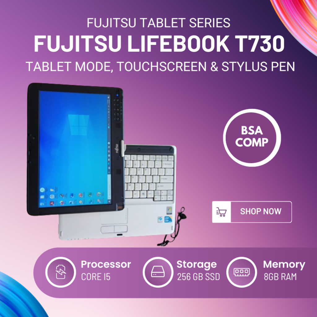 Laptop Touchscreen i5 Fujitsu , Ram 8GB, SSD 256GB. Laptop Tablet Fujitsu Made in Japan. Laptop Bisa
