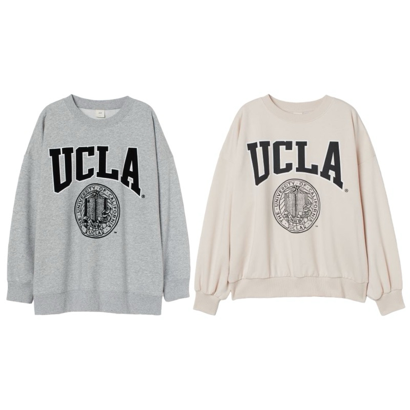 Crewneck Sweatshirt Unisex Grey Ucla Sablon, Flecee Katun Lembut