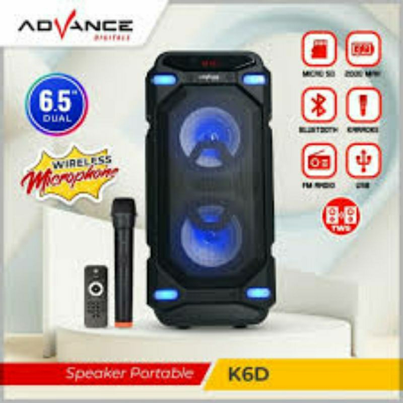 Speaker Bluetooth ADVANCE K6D - 2 x 6.5" Woofer