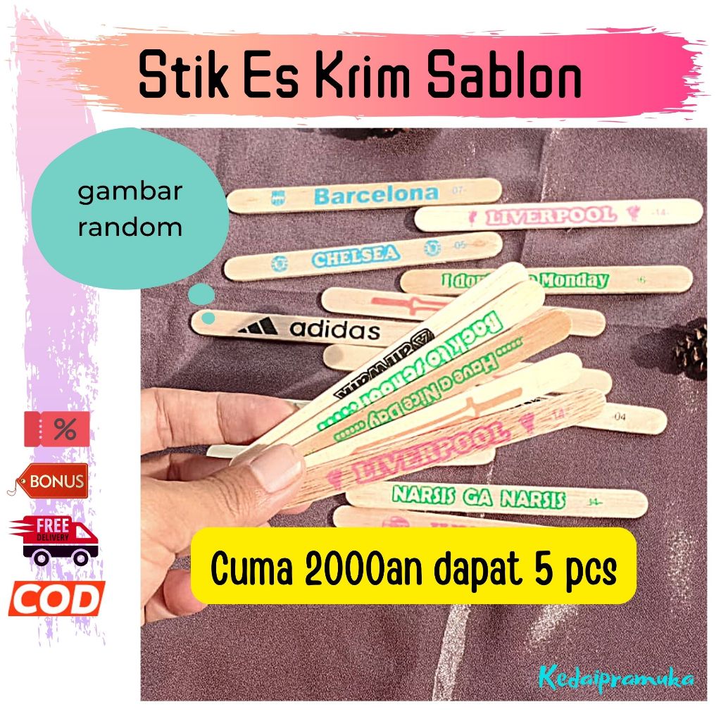 Stik Es Krim Bergambar Mainan Anak Stick Es Cream Kerajinan Tangan Kayu Sablon Eskrim 50 Pcs Maianan