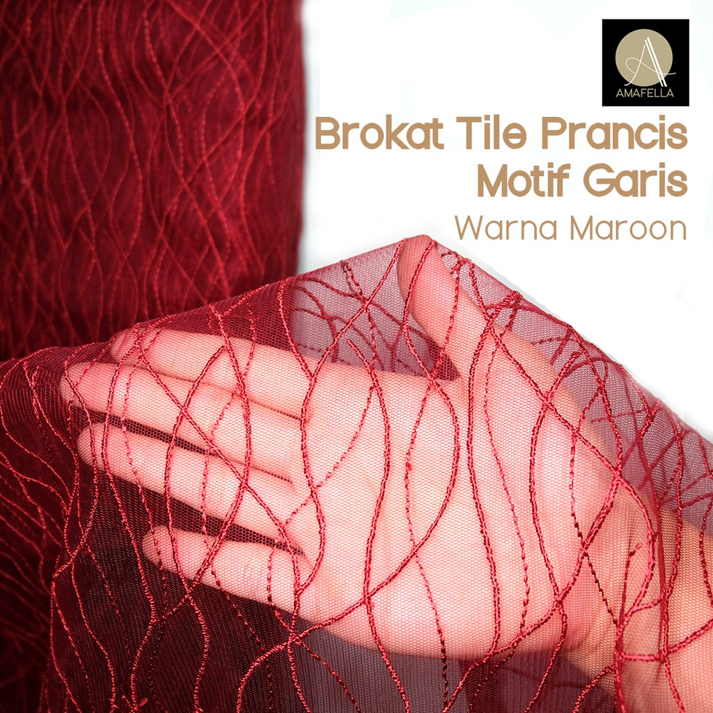 1/2 meter Kain Brokat Tile Prancis Bahan Kebaya Motif Garis Warna Maroon