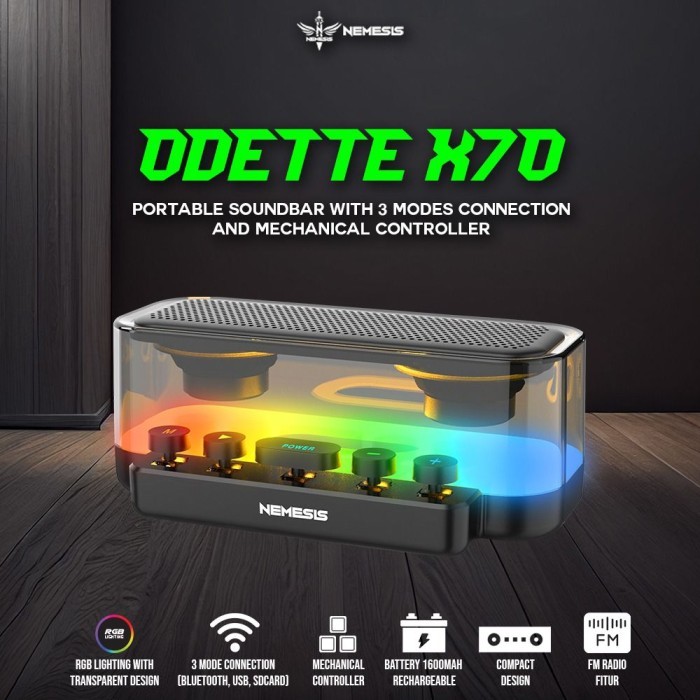 Speaker Bluetooth RGB, Speaker Bluetooth FullBass, Speaker Bluetooth Portable NYK Nemesis ODETTE X70