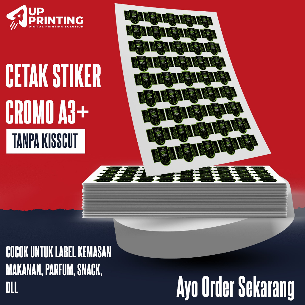 

CETAK STIKER CROMO A3+/CETAK STIKER LABEL KEMASAN CROMO, BONTAK, + KISSCUT