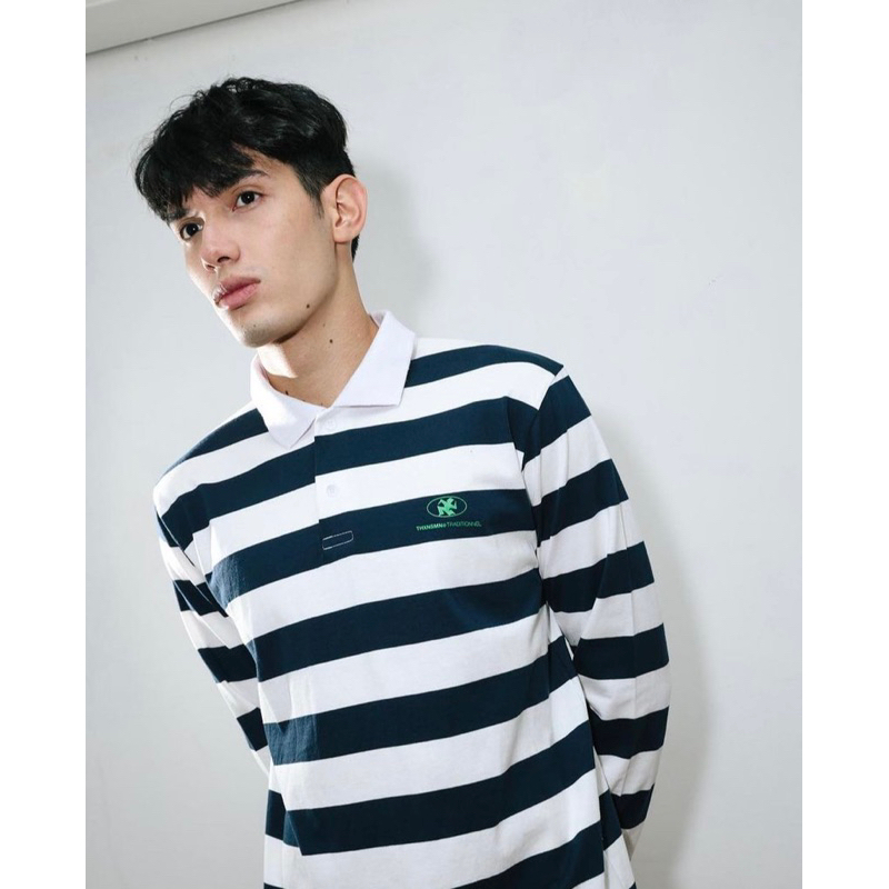 Rugby Shirt Thanksinsomnia Molder Striped White Navy Unisex