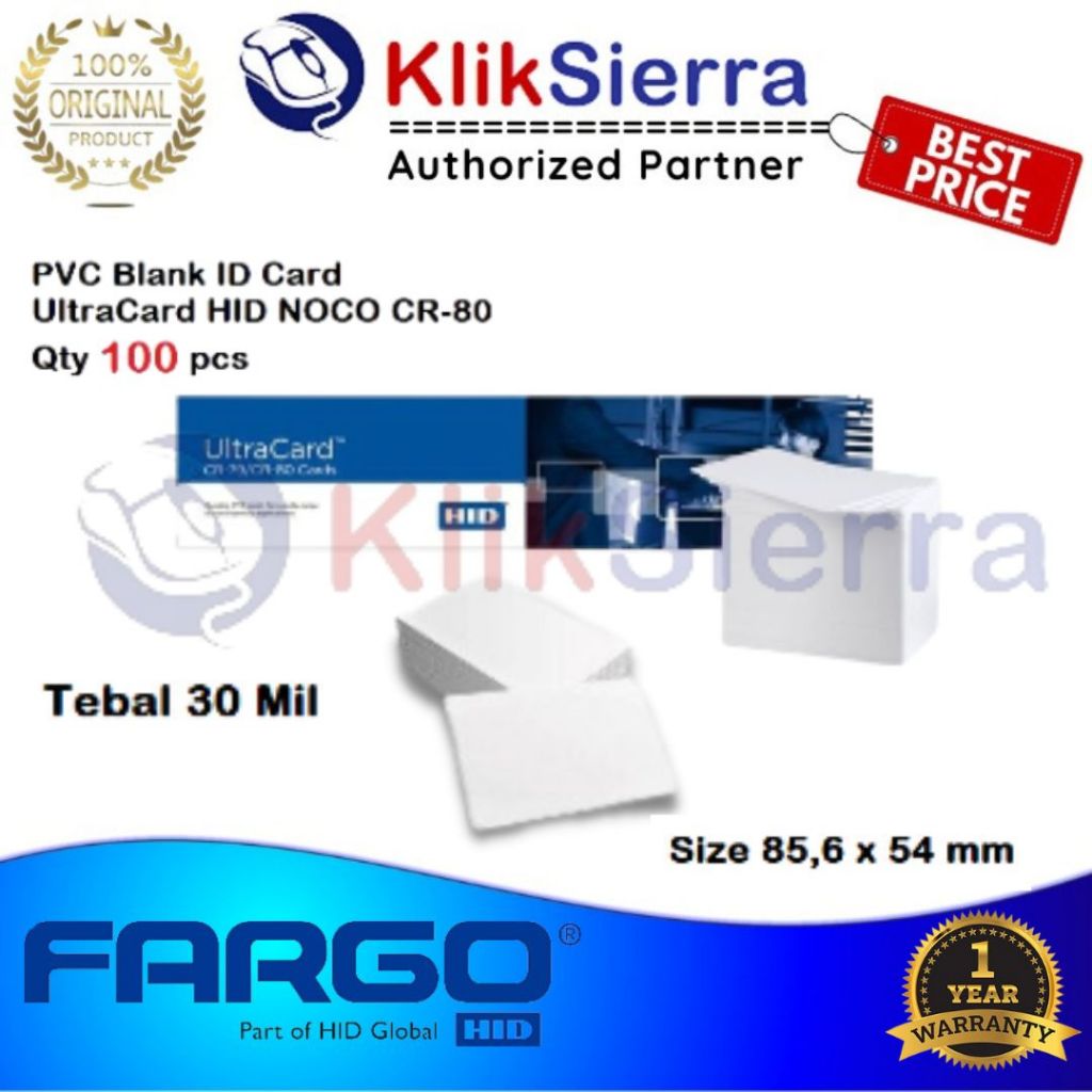 

FARGO Kartu PVC Blank ID Card HID UltraCard NOCO CR79 CR80 30Mil 100ea