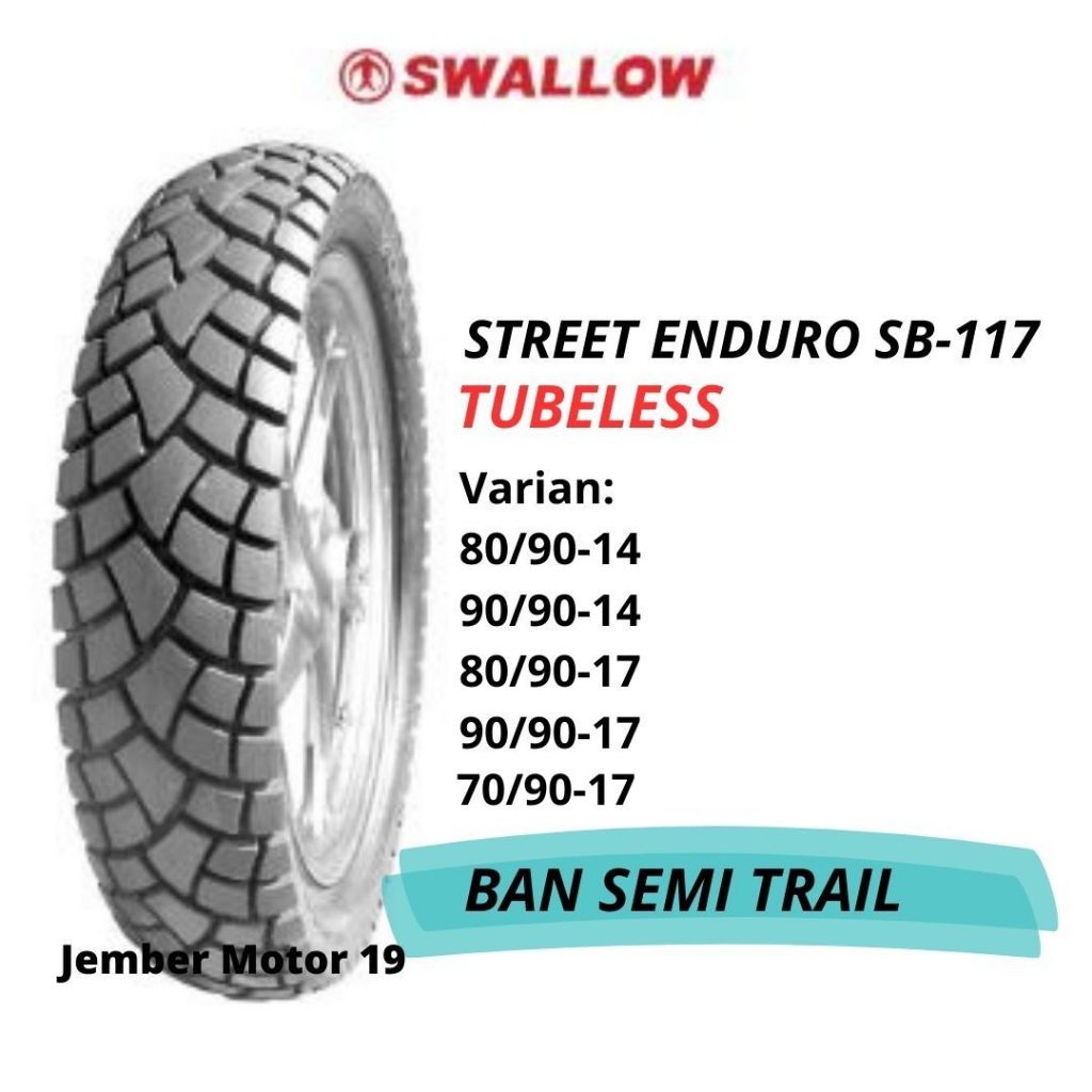 BAN MOTOR SWALLOW STREET ENDURO/ SEMI TRAIL TUBELESS 80/90-14, 90/90-14, 80/90-17, 90/90-17, 70/90-1