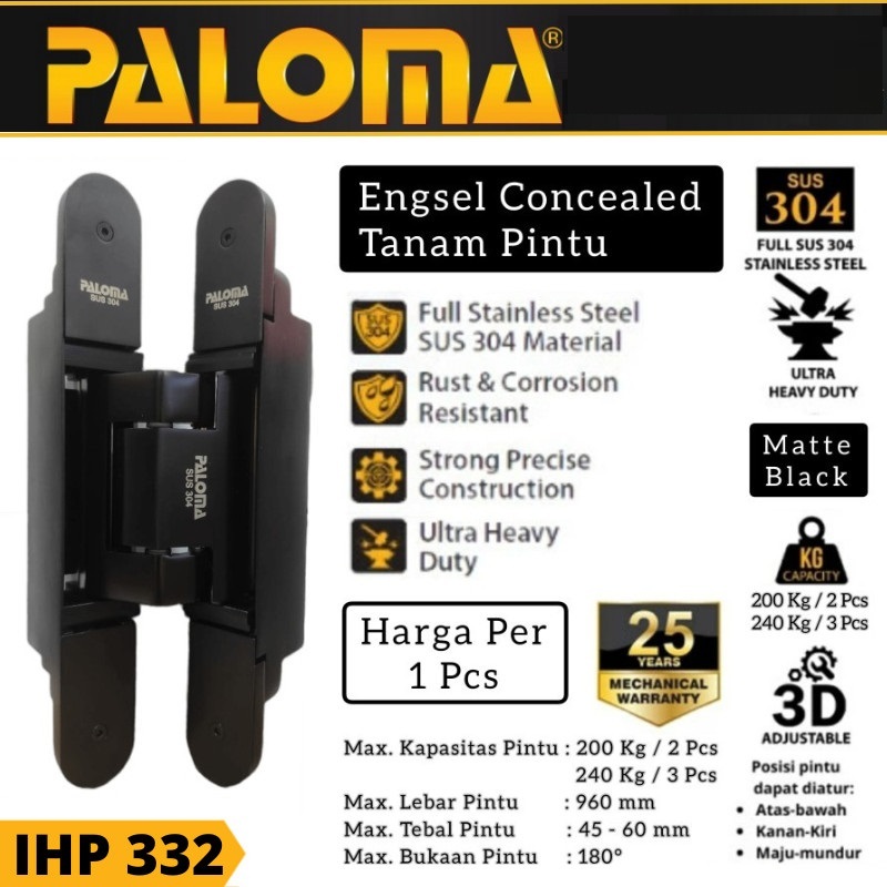 IHP 332 PALOMA BLACK INVISIBLE HINGE CONCEALED HINGE ENGSEL TANAM PINTU HITAM ENGSEL