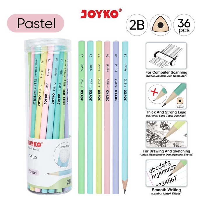 

12.12 sale Pencil Pensil Joyko P-8130 2B 1 Drum 36 Pcs Pastel murah