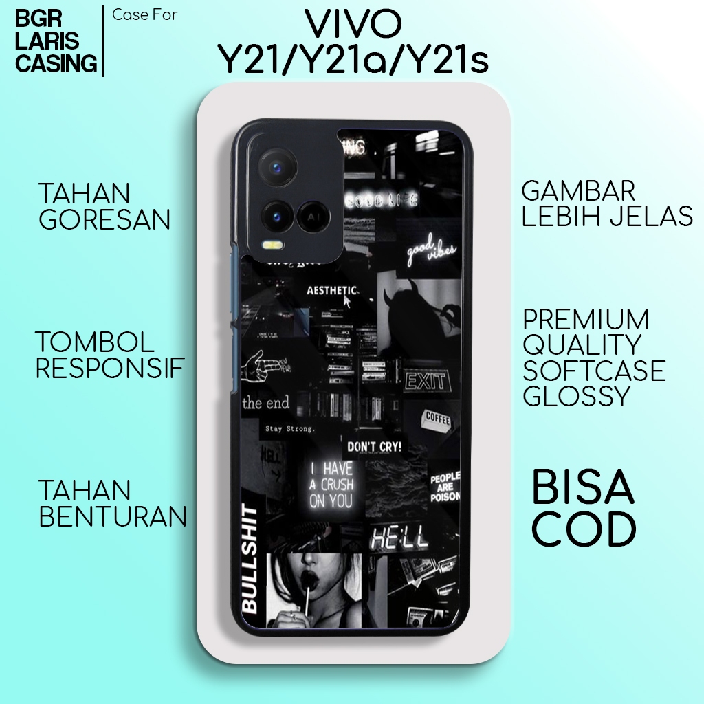 case vivo vivo y21 y21a y21s motif terbaru aesthetic black 06 estetik lucu keren cute unik cewek cow