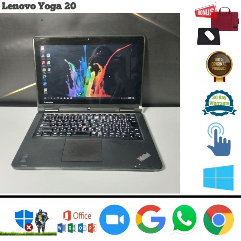 Laptop Lenovo Yoga 20 Core i3 Gen 4 Ram 8gb SSD 128gb Touchscreen Flip - Siap Pakai