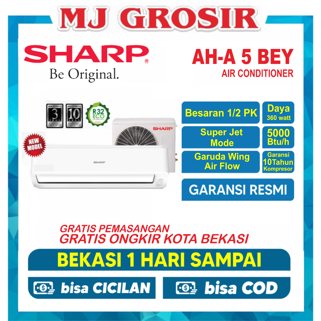 AC SHARP AH-A 05 BEY 0.5 PK 1/2 PK + PASANG R32 LOW WATT