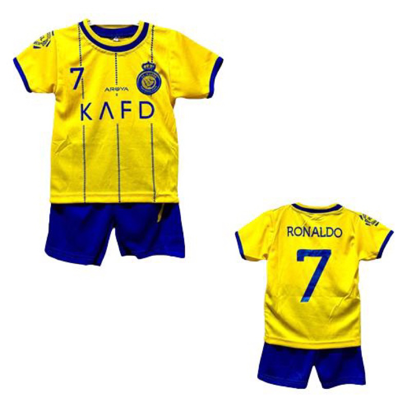 Berkulitas...Kaos Al-Nassr setelan anak KAFD  Ronaldo CR7 Terbaru Model Jersey Baju Bola Liga Arab S
