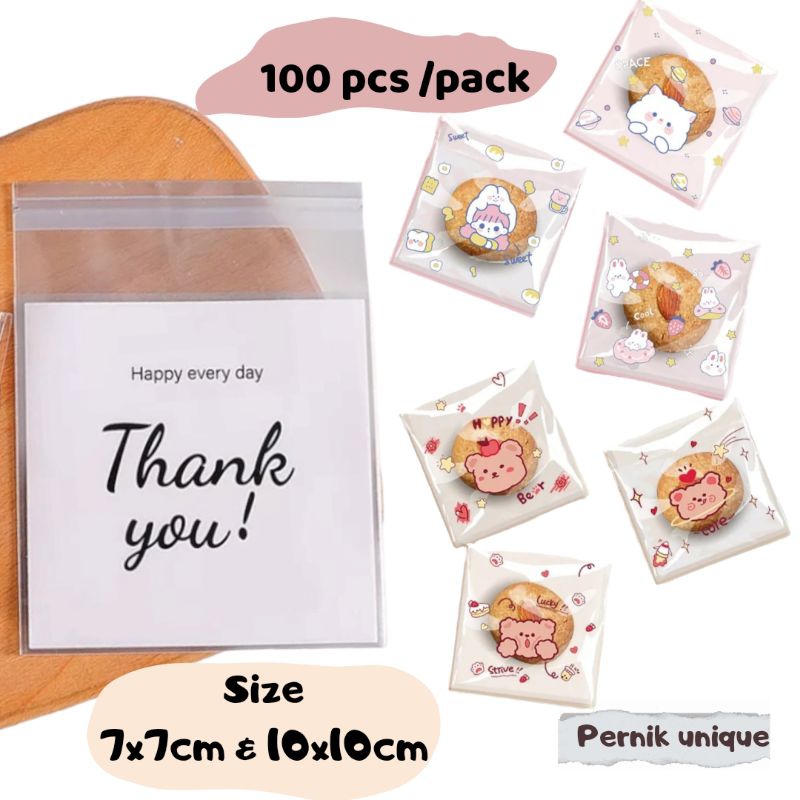 

100 Pcs Plastik Opp Karakter Kemasan Kue / Souvenir / Cookies Motif Thank You